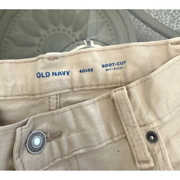 Old Navy Mens Khaki Boot-Cut Jeans 40X32 Built-In Flex Cotton Blend - Picture 4 of 5